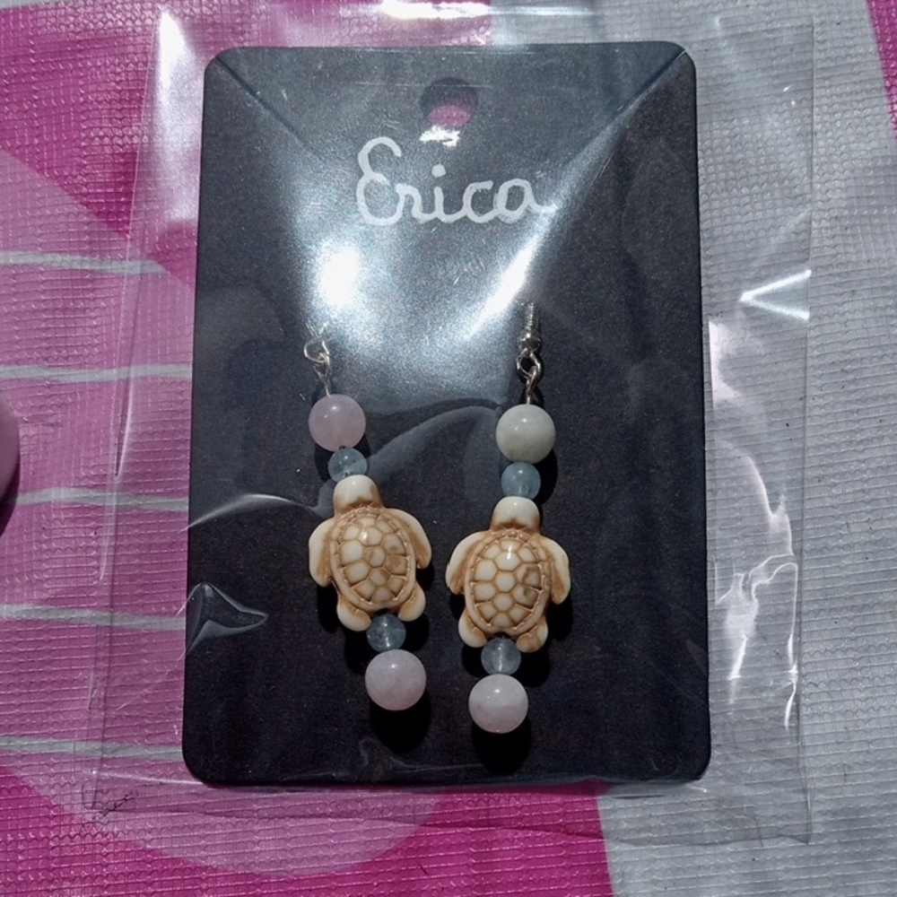 Cream and Gray Floral Dangle Earrings